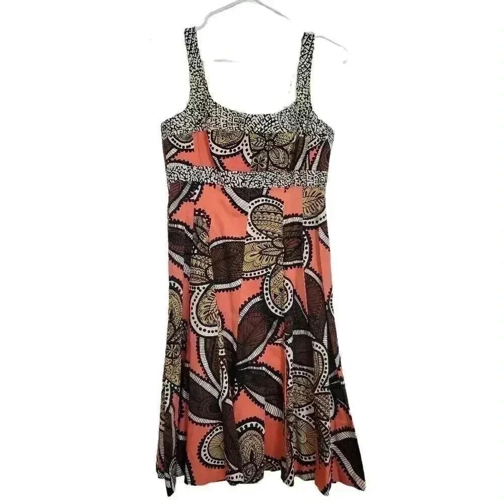 Nine West Women's White, Orange, Brown & Black Cotton/Spandex Sleeveless Lined A